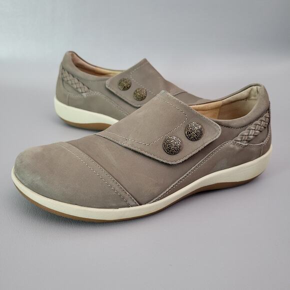 Aetrex Karina Women's Size 10 Leather Monk Strap Loafer Taupe Adjustable Flat - Picture 1 of 13